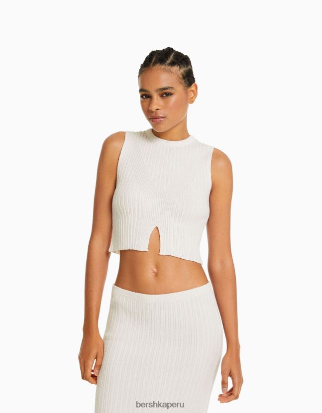 crema Bershka mujer top de punto rústico 806J6B689