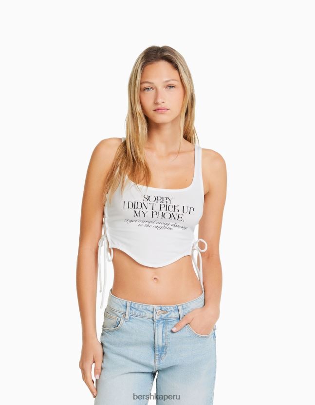 crema Bershka mujer top estampado sin mangas con lazos laterales 806J6B679