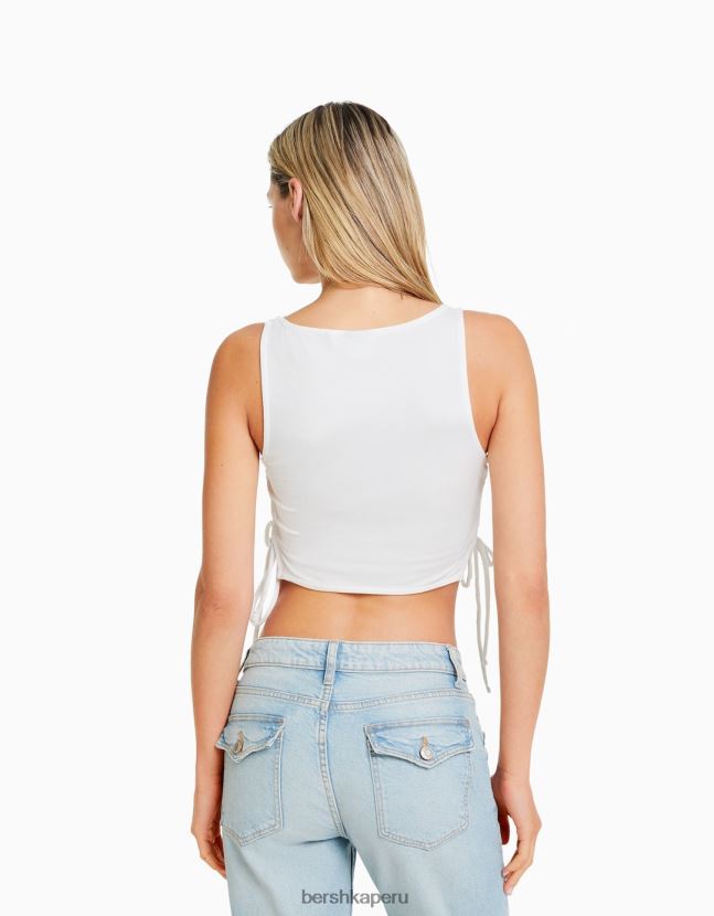 crema Bershka mujer top estampado sin mangas con lazos laterales 806J6B679