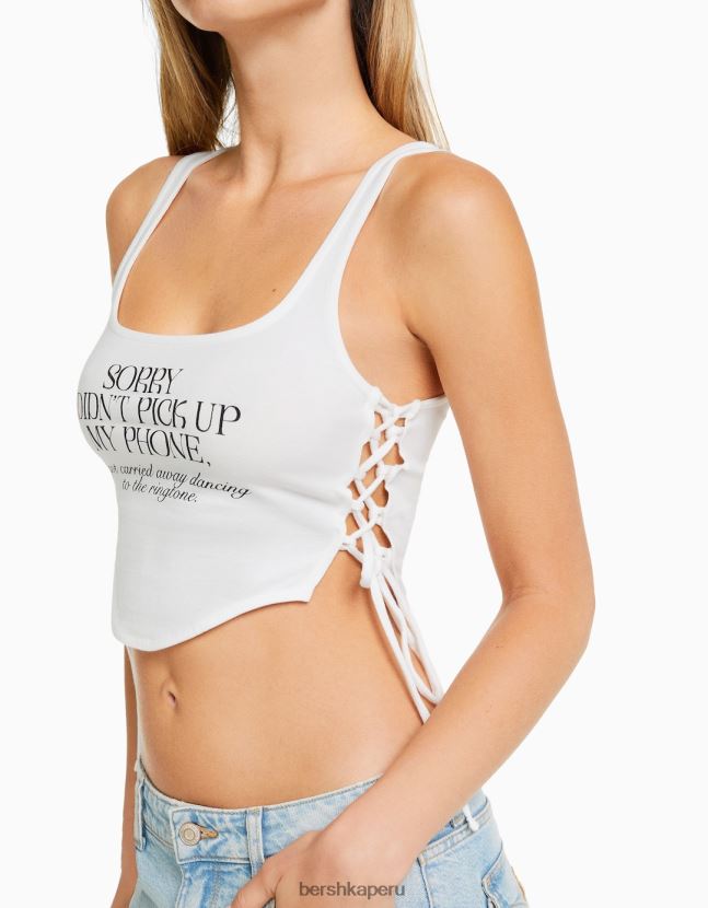 crema Bershka mujer top estampado sin mangas con lazos laterales 806J6B679