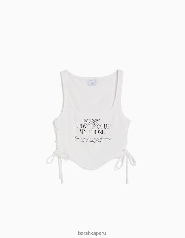 crema Bershka mujer top estampado sin mangas con lazos laterales 806J6B679
