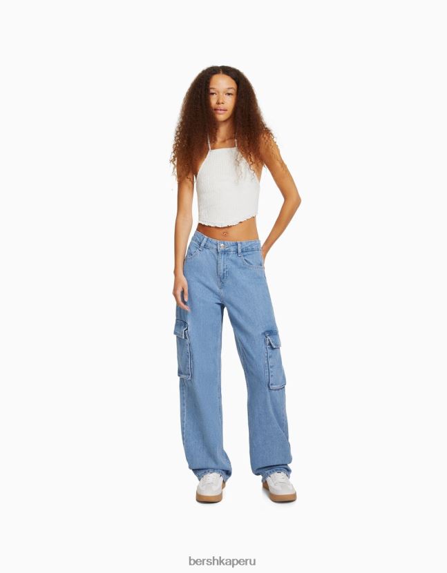 crema Bershka mujer top halter con detalle de lazo y elástico fruncido 806J6B889