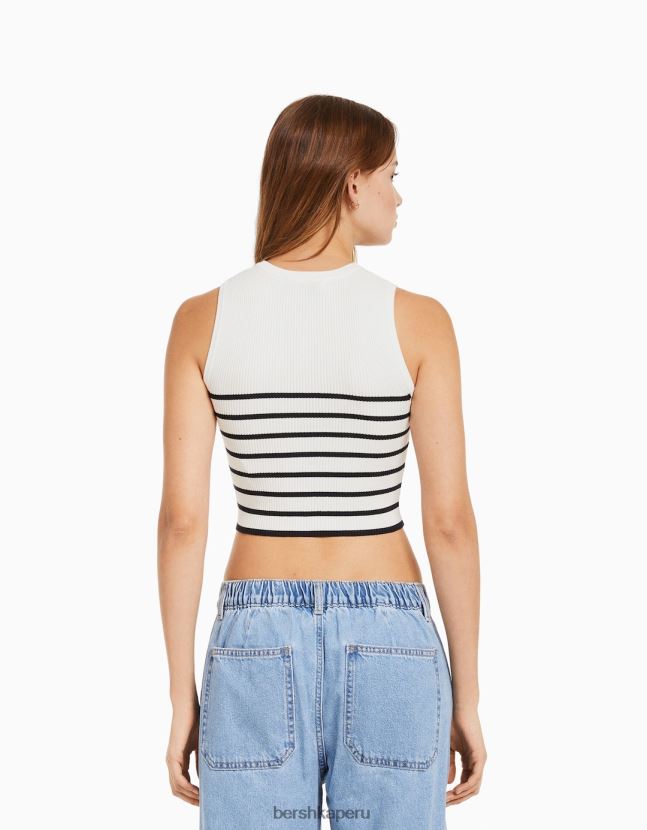 crema Bershka mujer top tejido a rayas sin mangas 806J6B884