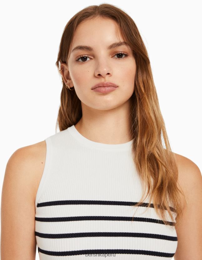 crema Bershka mujer top tejido a rayas sin mangas 806J6B884