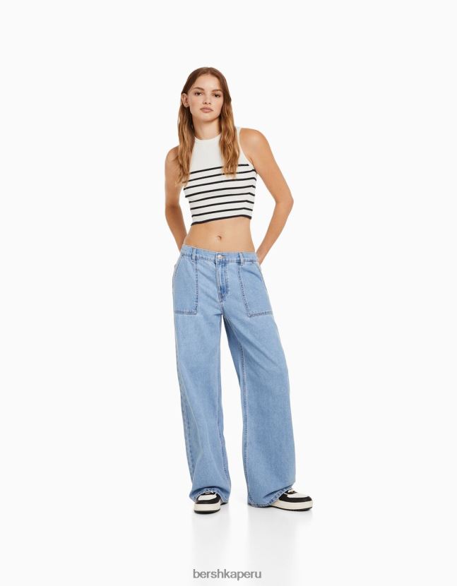 crema Bershka mujer top tejido a rayas sin mangas 806J6B884