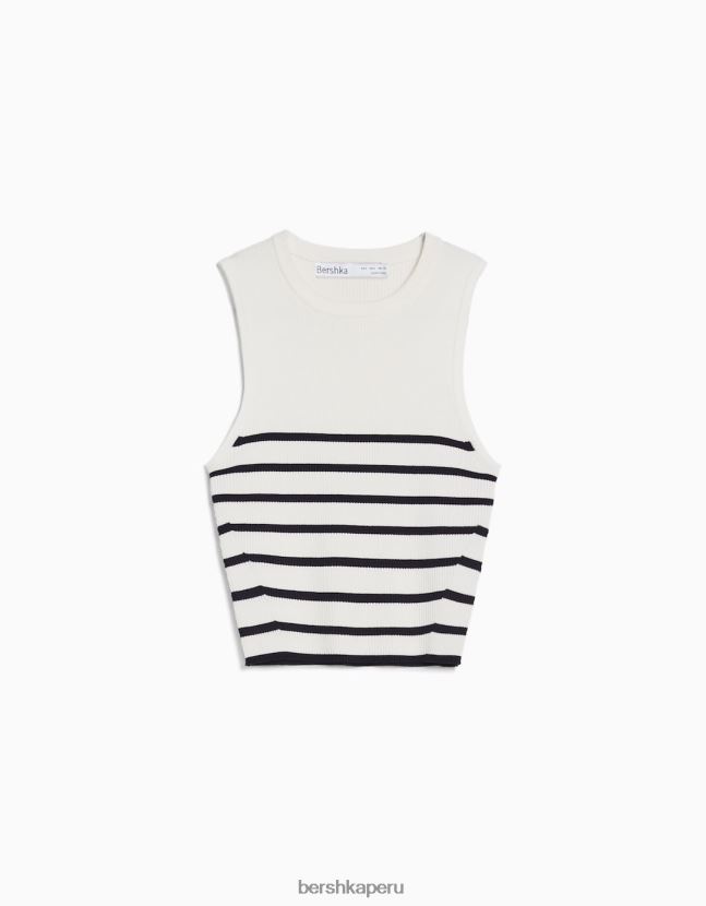 crema Bershka mujer top tejido a rayas sin mangas 806J6B884