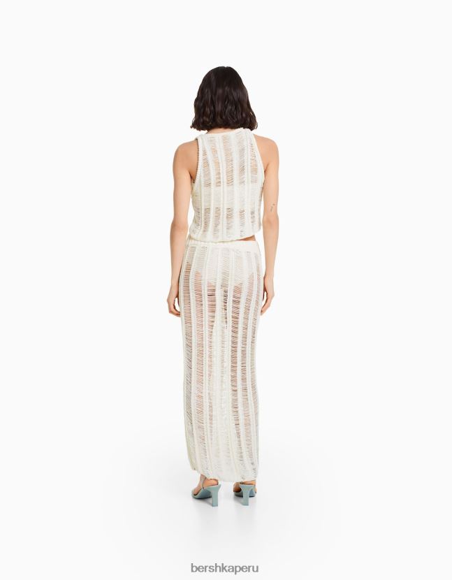 crema Bershka mujer top tejido abierto sin mangas 806J6B755