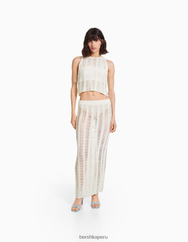 crema Bershka mujer top tejido abierto sin mangas 806J6B755
