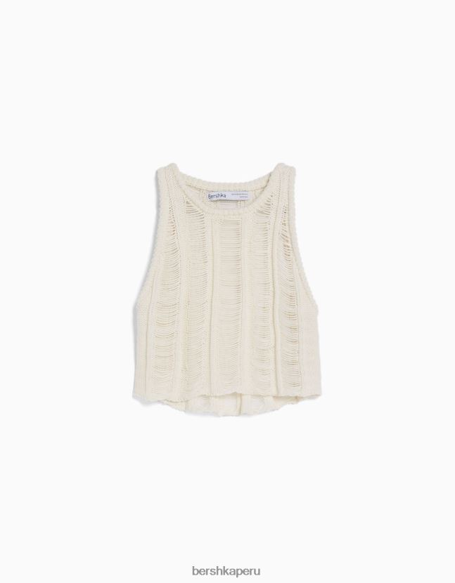 crema Bershka mujer top tejido abierto sin mangas 806J6B755