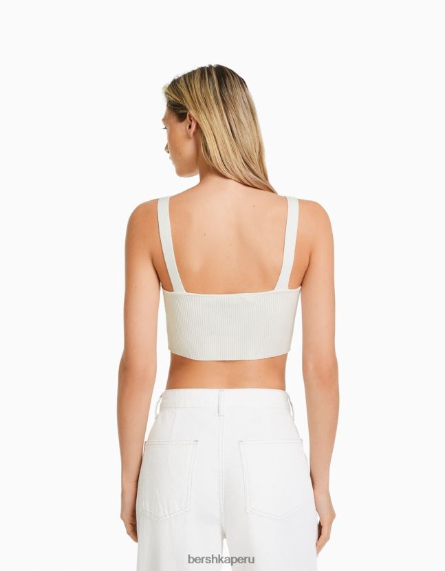 crema Bershka mujer top tejido de canalé con cuello en V 806J6B776
