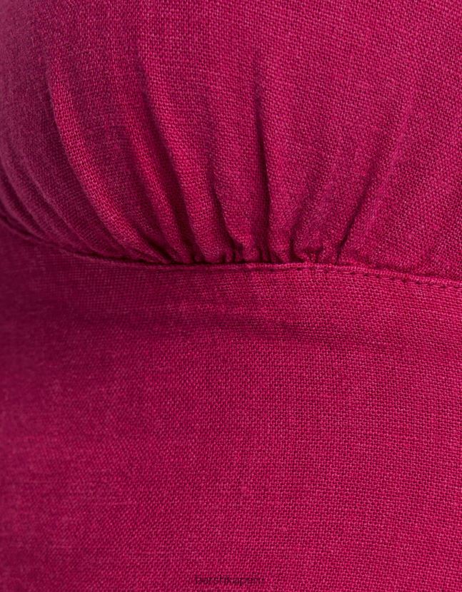 fucsia Bershka mujer top corto de mezcla de lino rústico 806J6B732