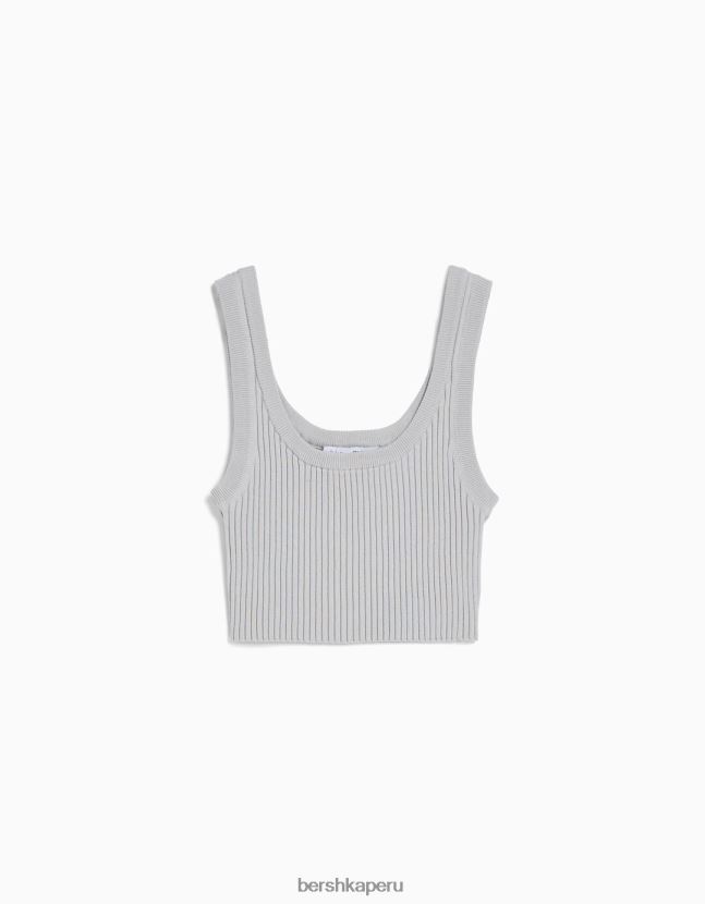 gris Bershka mujer top ajustado de canalé con tiras 806J6B840