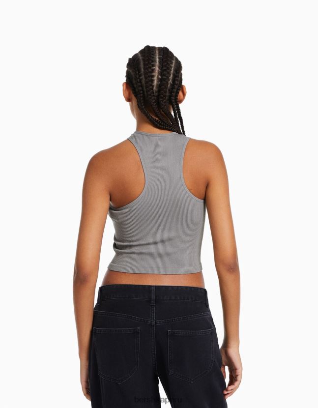gris Bershka mujer top asimétrico sin mangas sin costuras 806J6B877