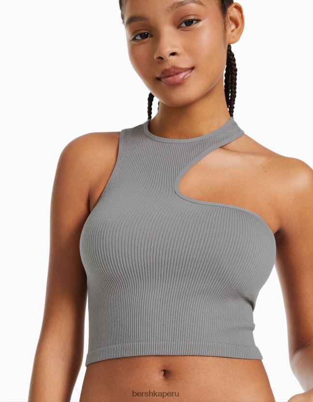 gris Bershka mujer top asimétrico sin mangas sin costuras 806J6B877