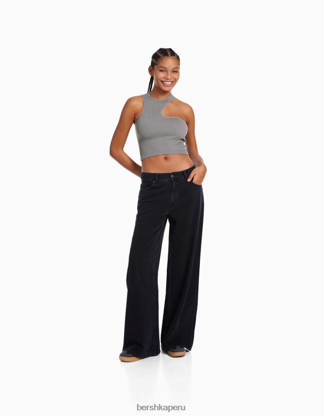 gris Bershka mujer top asimétrico sin mangas sin costuras 806J6B877