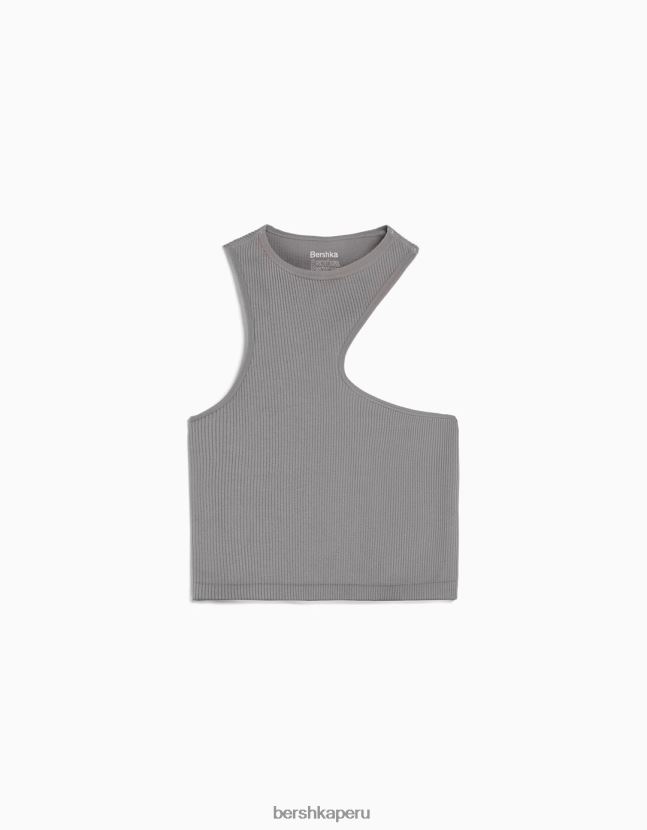 gris Bershka mujer top asimétrico sin mangas sin costuras 806J6B877