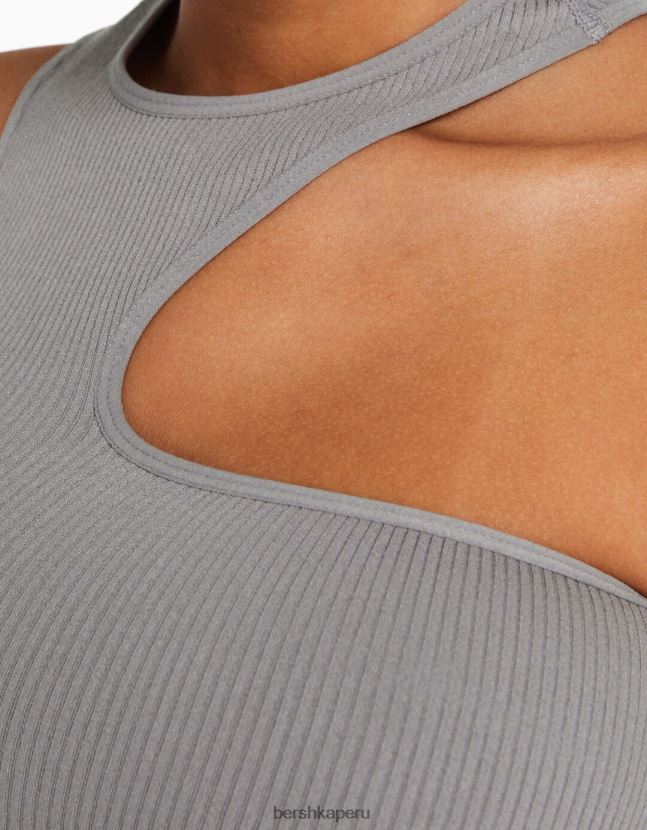 gris Bershka mujer top asimétrico sin mangas sin costuras 806J6B877