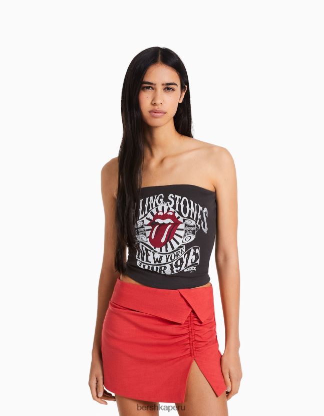 gris Bershka mujer top bandeau de piedras rodantes 806J6B668