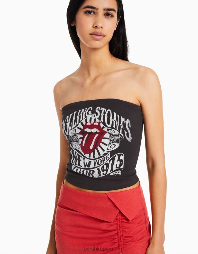gris Bershka mujer top bandeau de piedras rodantes 806J6B668