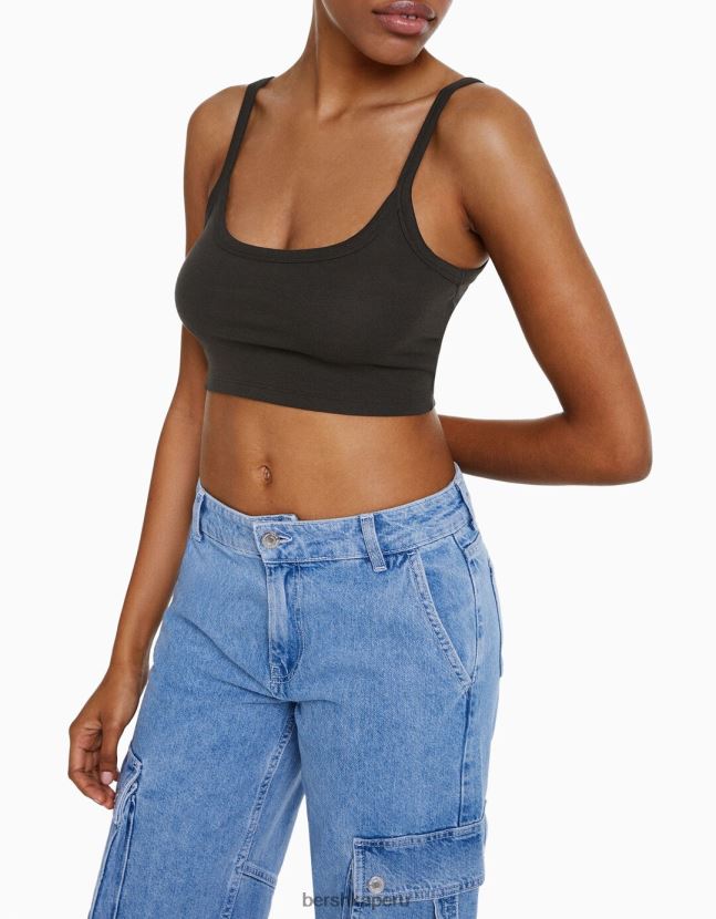 gris oscuro Bershka mujer camiseta sin mangas corta 806J6B812
