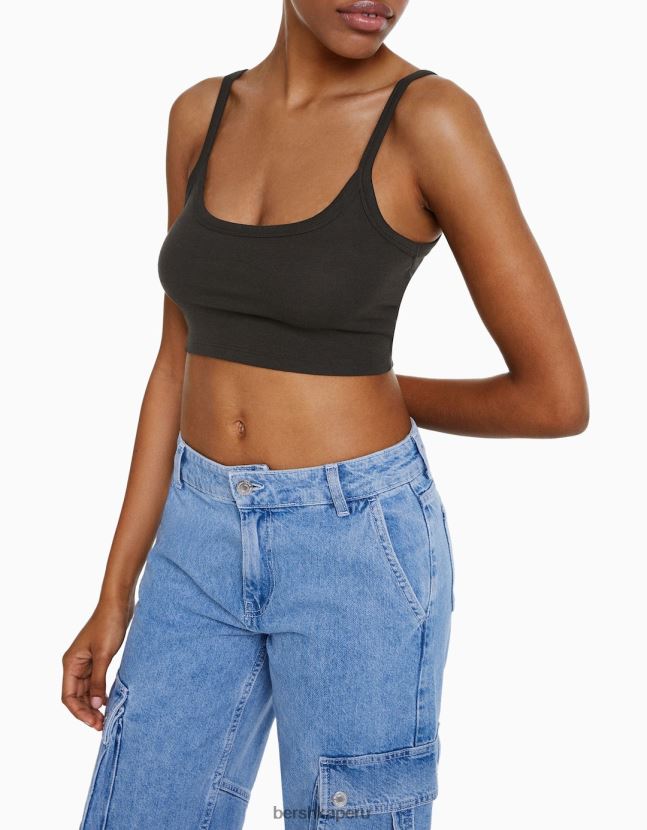 gris oscuro Bershka mujer camiseta sin mangas corta 806J6B815