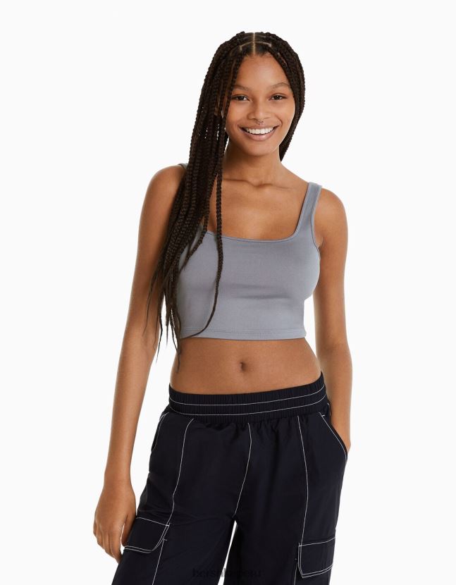 gris oscuro Bershka mujer top con tirantes anchos 806J6B800