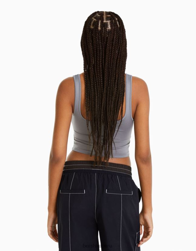 gris oscuro Bershka mujer top con tirantes anchos 806J6B800