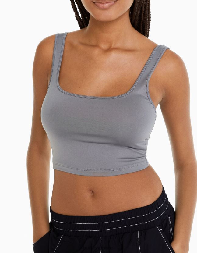 gris oscuro Bershka mujer top con tirantes anchos 806J6B800