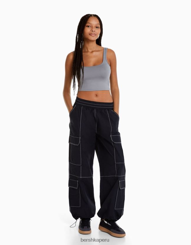 gris oscuro Bershka mujer top con tirantes anchos 806J6B800