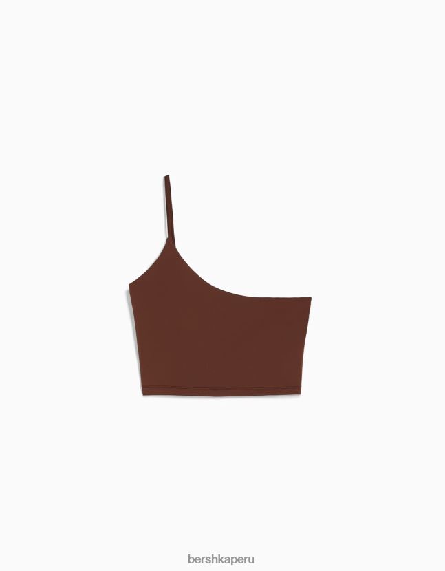 marrón Bershka mujer top corto asimétrico con tirantes 806J6B747