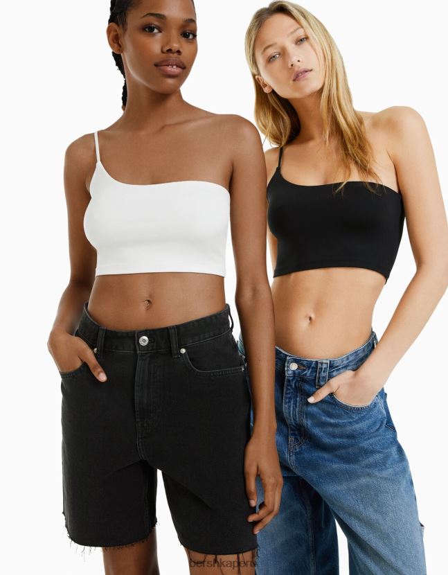 multicolor Bershka mujer Pack de 2 crop tops asimétricos en mezcla de nailon 806J6B728