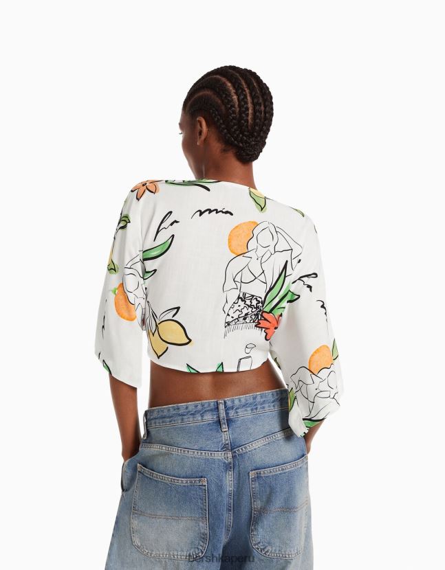 multicolor Bershka mujer camisa rústica manga corta 806J6B741