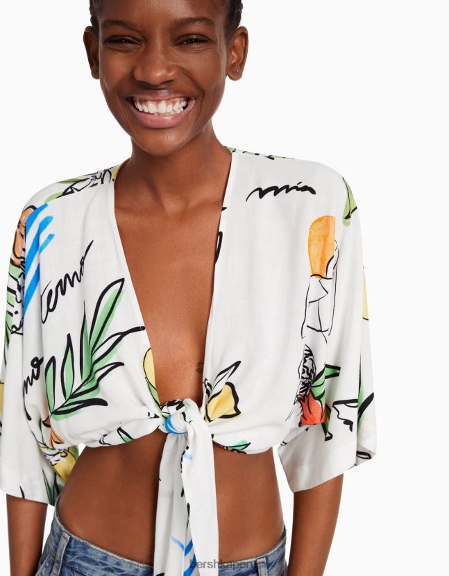multicolor Bershka mujer camisa rústica manga corta 806J6B741