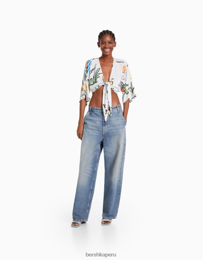 multicolor Bershka mujer camisa rústica manga corta 806J6B741