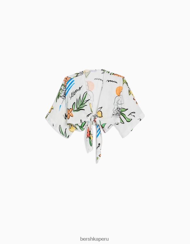 multicolor Bershka mujer camisa rústica manga corta 806J6B741