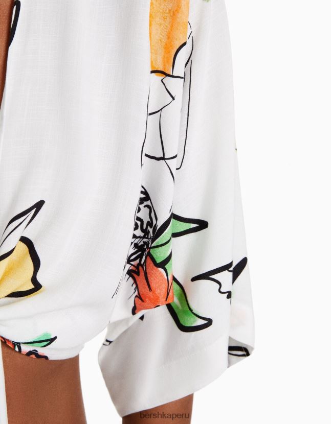 multicolor Bershka mujer camisa rústica manga corta 806J6B741