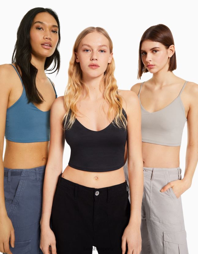 multicolor Bershka mujer pack de 3 crop tops de tiras 806J6B787