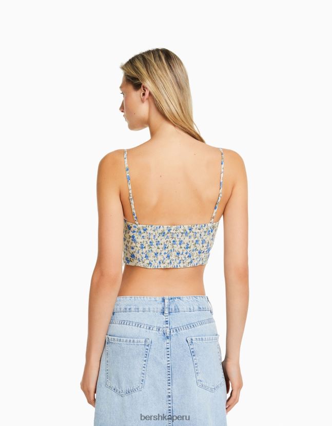 multicolor Bershka mujer top corsé estampado con tirantes y detalle de lazo 806J6B757