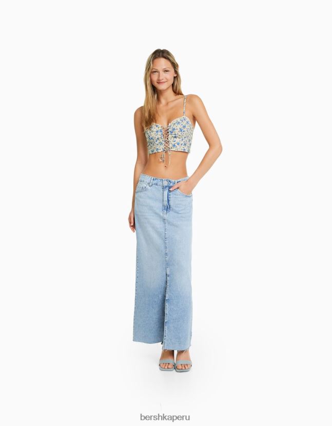 multicolor Bershka mujer top corsé estampado con tirantes y detalle de lazo 806J6B757