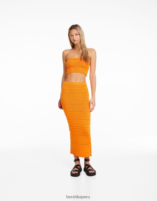 naranja Bershka mujer top bandeau de punto abierto 806J6B836