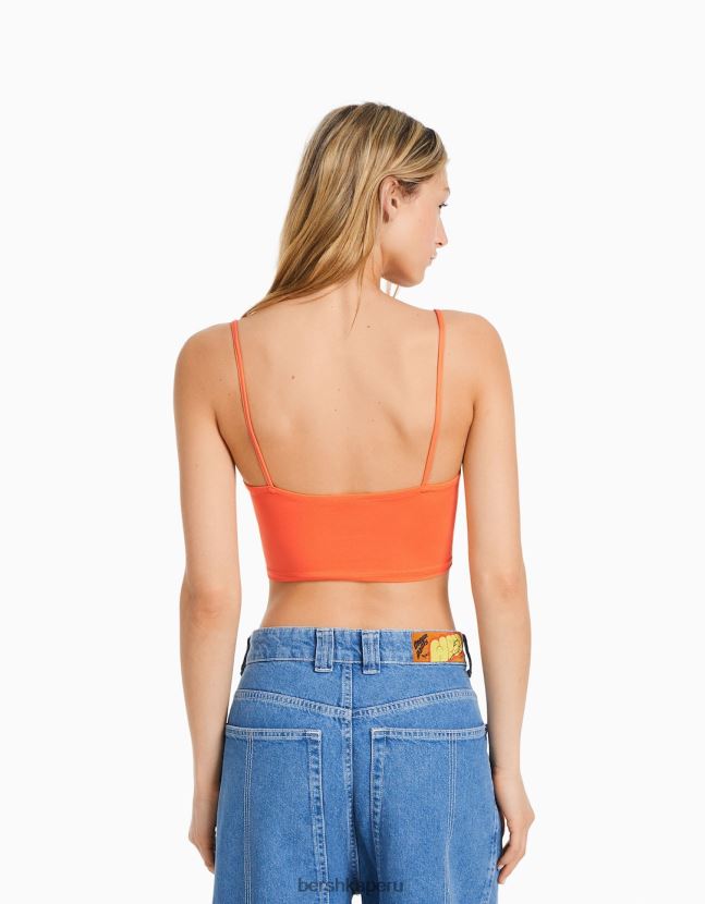 naranja Bershka mujer top corto con tiras 806J6B819