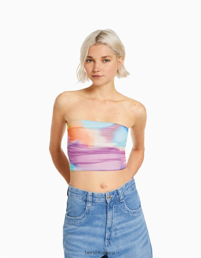 naranja Bershka mujer top corto tipo bandeau de malla 806J6B1899