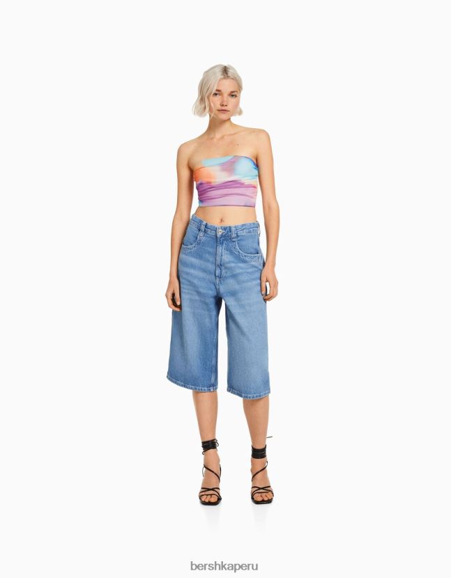 naranja Bershka mujer top corto tipo bandeau de malla 806J6B1899