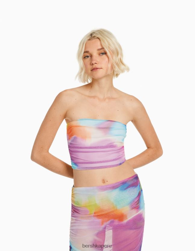 naranja Bershka mujer top corto tipo bandeau de malla 806J6B810