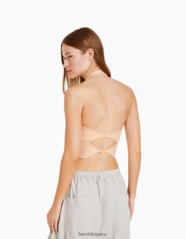 naranja Bershka mujer top halter con detalle tejido 806J6B852