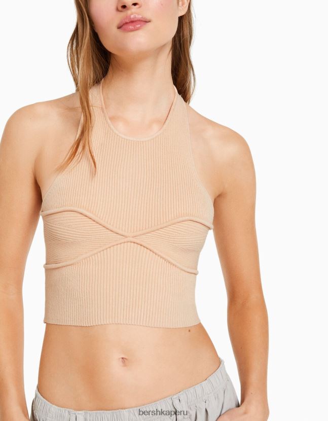 naranja Bershka mujer top halter con detalle tejido 806J6B852
