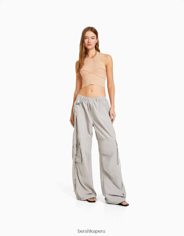 naranja Bershka mujer top halter con detalle tejido 806J6B852