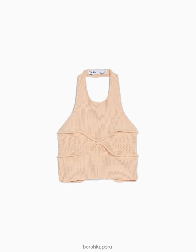 naranja Bershka mujer top halter con detalle tejido 806J6B852