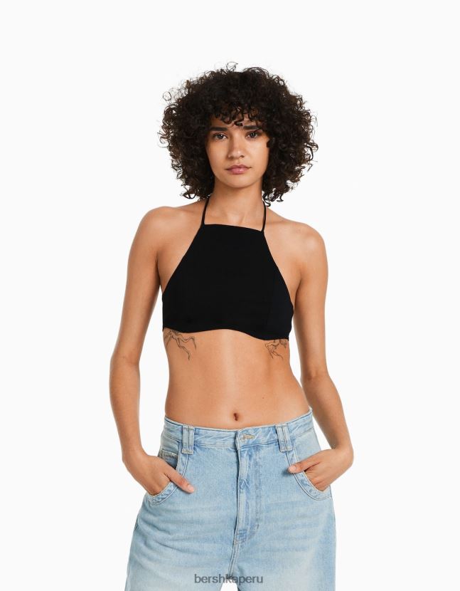 negro Bershka mujer camiseta sin mangas atada 806J6B881