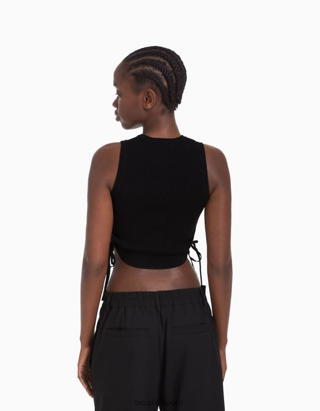 negro Bershka mujer camiseta sin mangas con lazos fruncidos 806J6B654